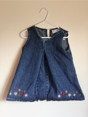 Vintage Please Mum Embroidered Denim Dress for Kids - Blue